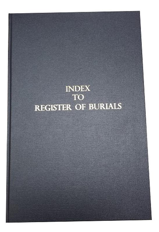 Index to register of burials, with index cut through fore-edge