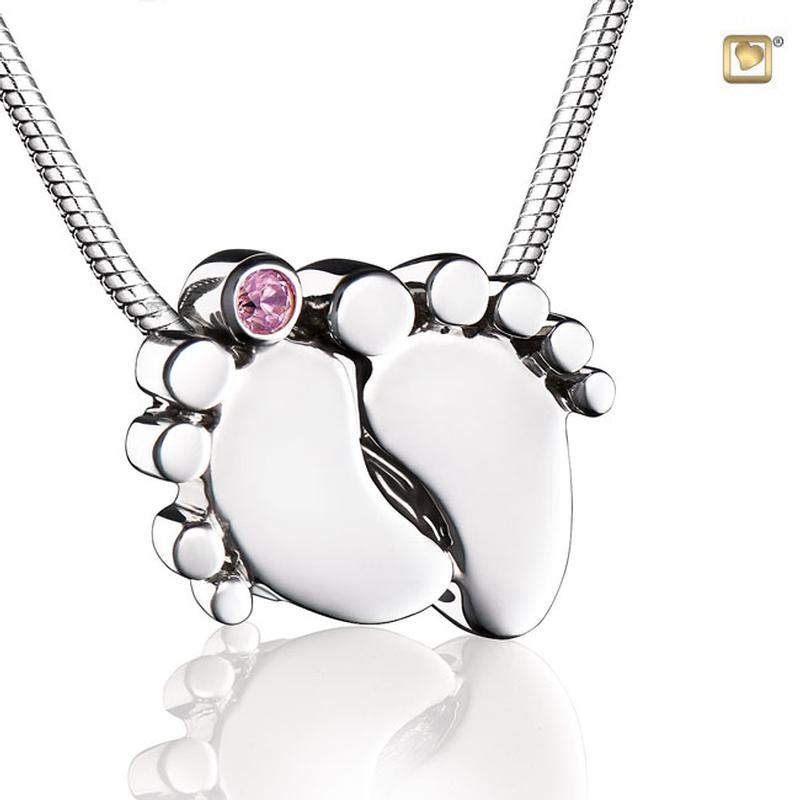 Sterling Silver Footprint Pendant - Pink Gem (PRICE REDUCED)