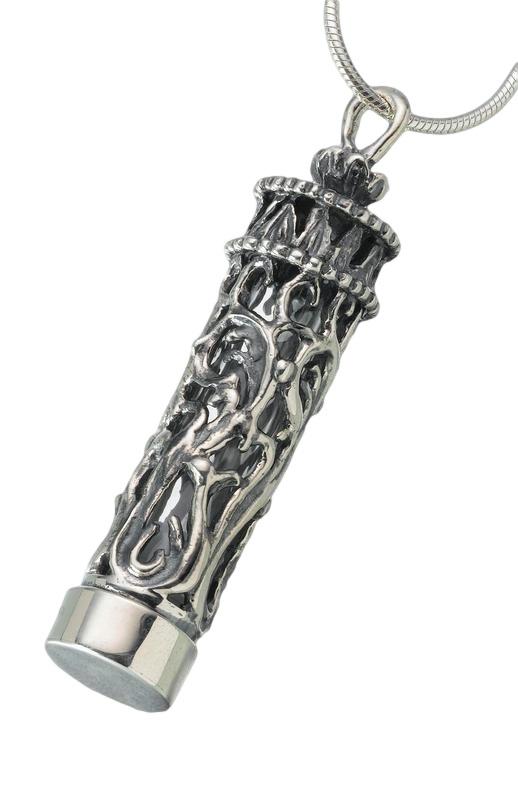 * Sterling Silver Antique Cylinder Pendant with Glass Insert