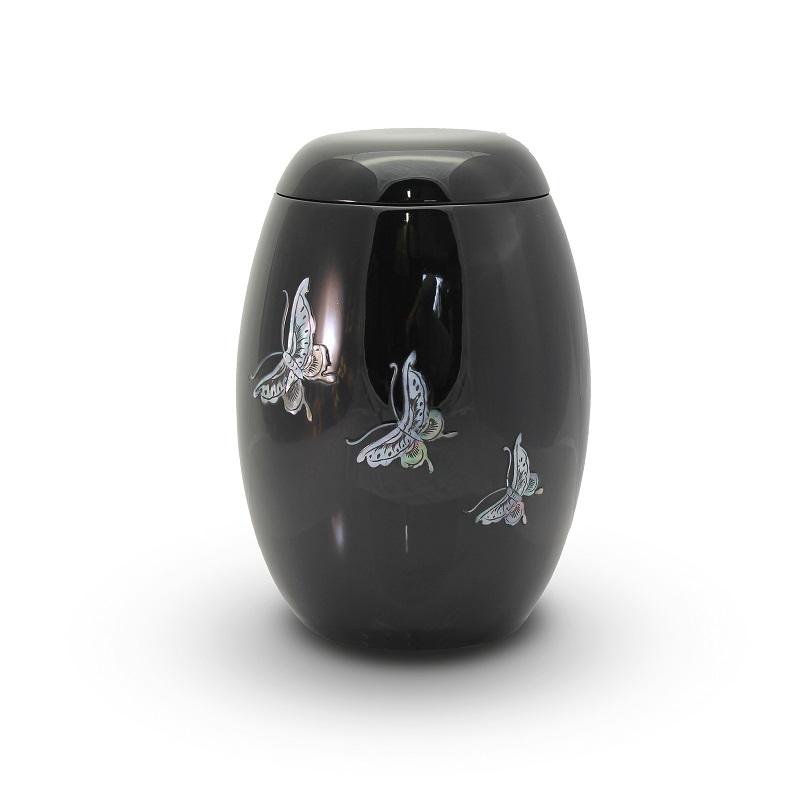 Glass Fibre Urn (Black with Butterfly Design)