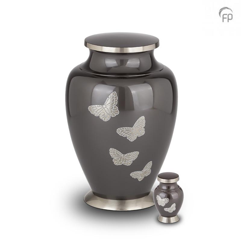 Brass Urn (Black and Silver with Butterfly Design) 