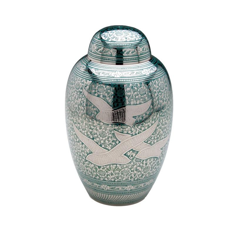 Brass Birds Urn (Green) - Adult