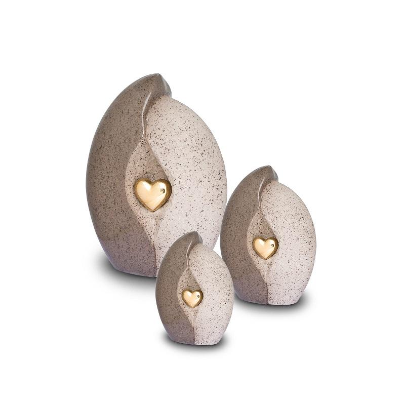 Medium Ceramic Urn (Natural Stone with Gold Heart Motif)