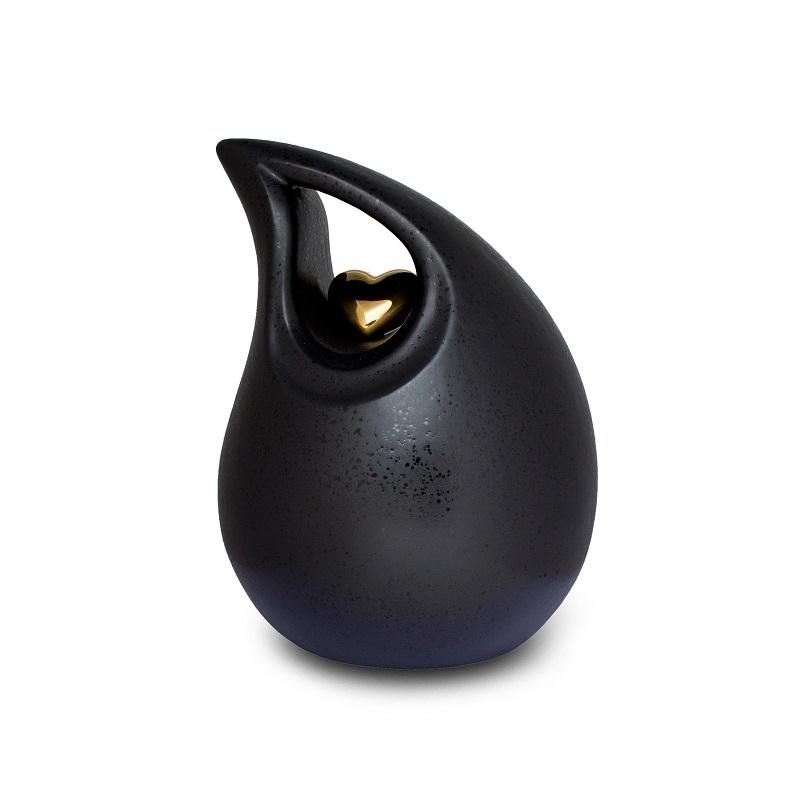 Ceramic Teardrop Urn (Black with Gold Heart) – Adult