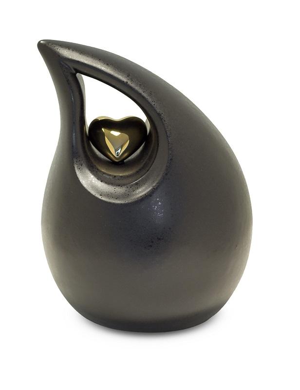 Medium Ceramic Urn (Black with Gold Heart Motif)