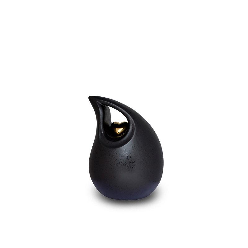 Small Ceramic Urn (Black with Gold Heart Motif)