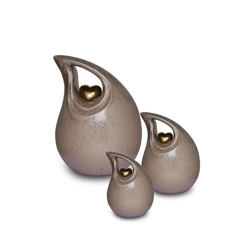 Ceramic Teardrop Urn (Neutral with Gold Heart) - Medium