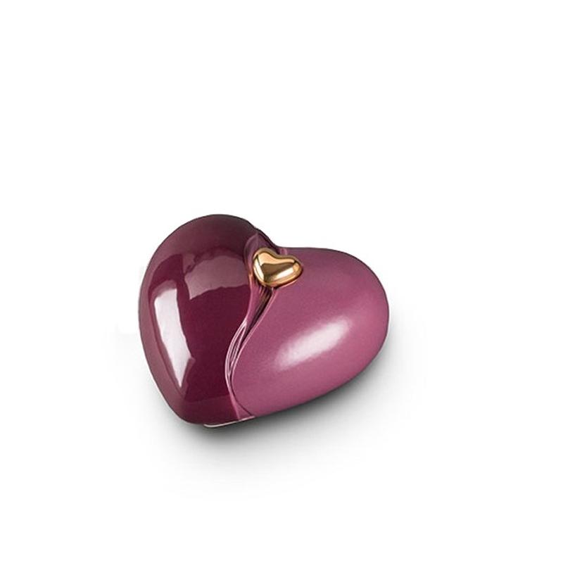 Small Ceramic Heart Urn (Maroon with Gold Heart Motif)