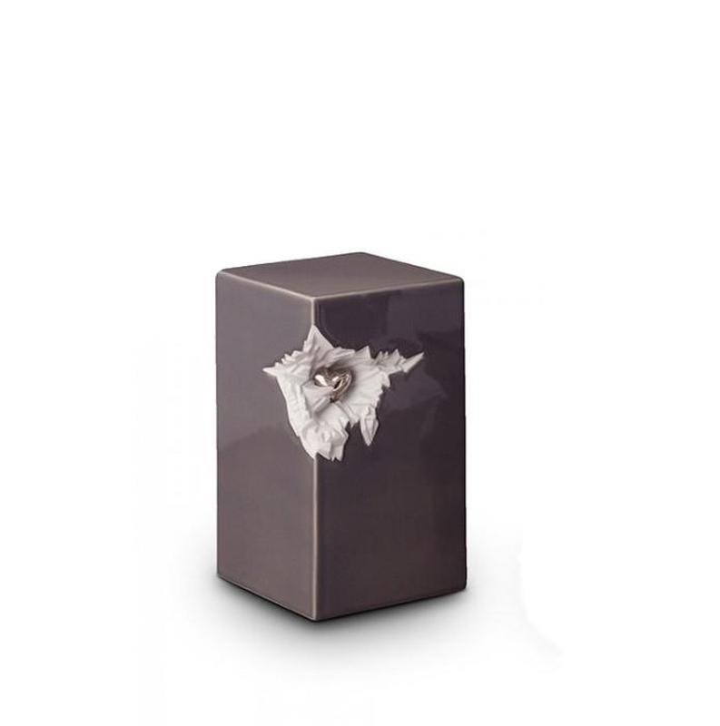 Ceramic Urn (Grey with Silver Recessed Heart Motif)