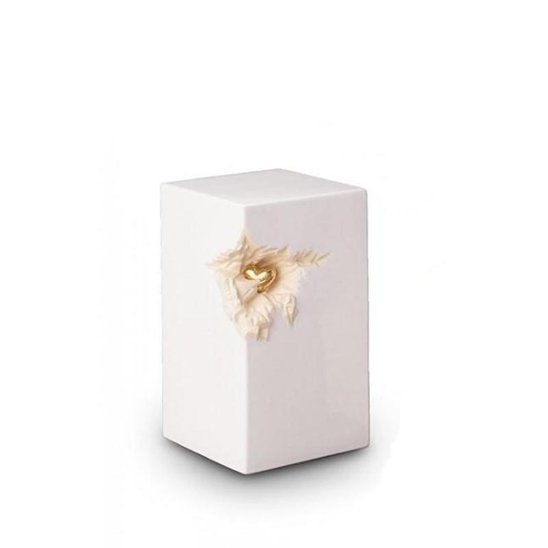 Ceramic Urn (White with Gold Recessed Heart Motif)