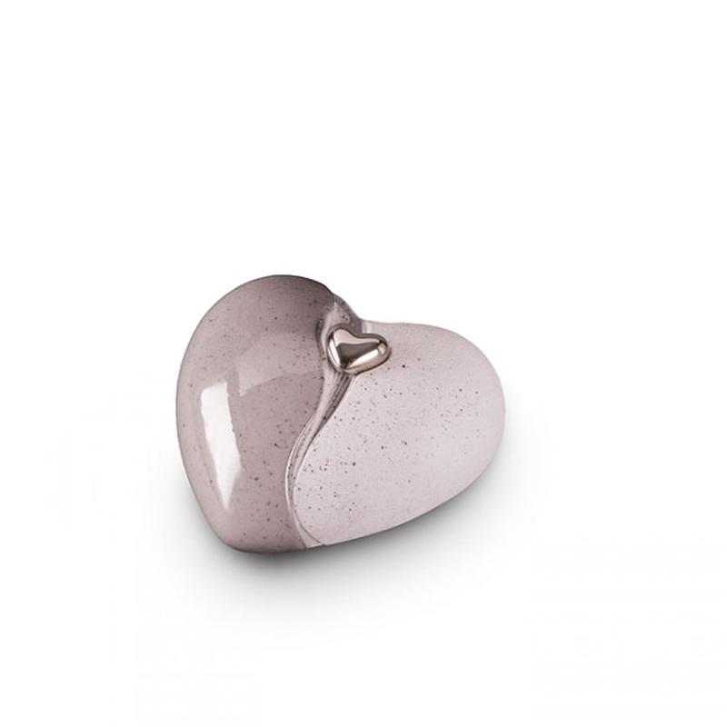 Small Ceramic Heart Urn (Grey with Silver Heart Motif)