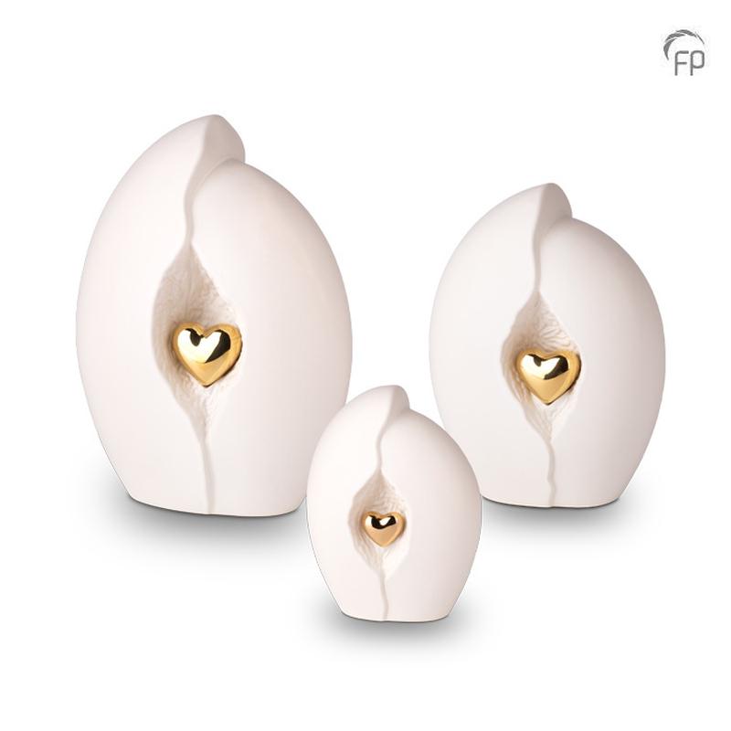 Ceramic Urn (White with Gold Heart) - Small