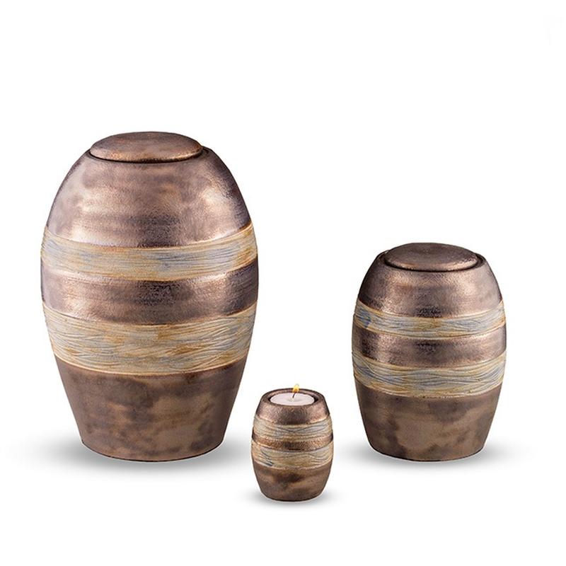 Medium Ceramic Urn (Brown with Textured Stripes)