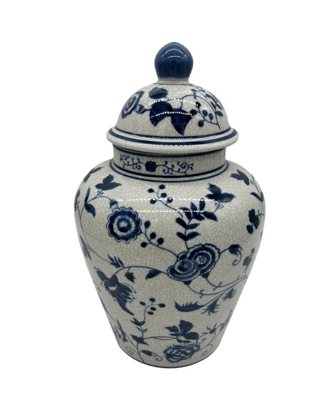 Ceramic Lotus Urn (Blue and White) - Companion