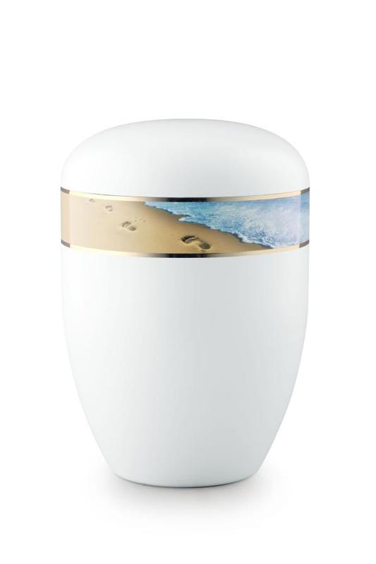 Arboform Urn (White with Footprints in the Sand Border)