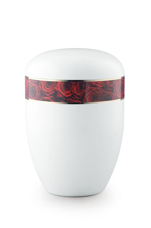 Arboform Urn (White with Red Rose Border)