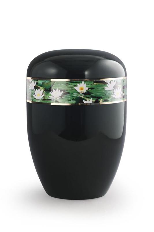 Arboform Urn (Black with Water Lily Border)
