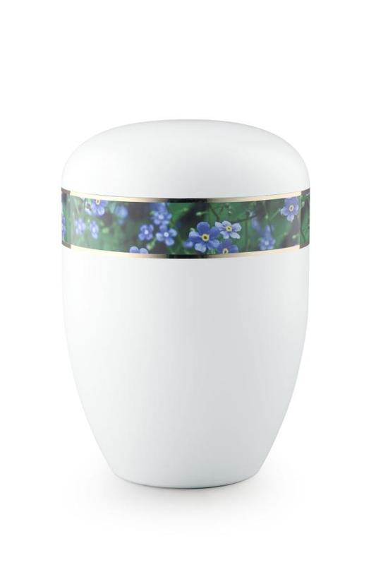 Arboform Urn (White with Forget Me Not Border)