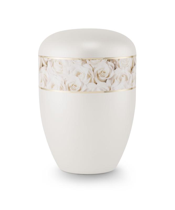Arboform Urn (Pearl with White Rose Border)