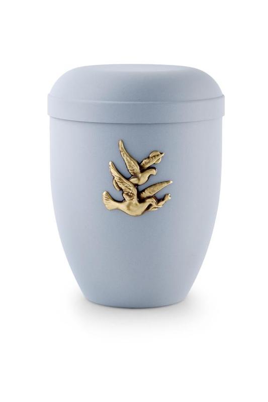 Arboform Urn (Pale Blue with Gold Birds Motif)