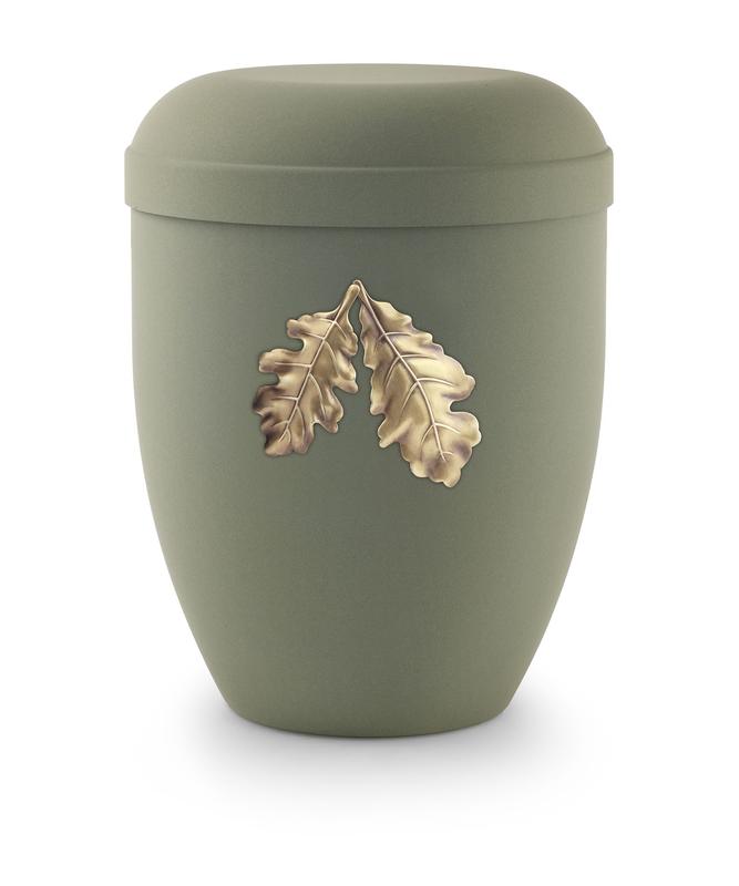 Arboform Urn (Olive Green with Gold Leaves Motif)