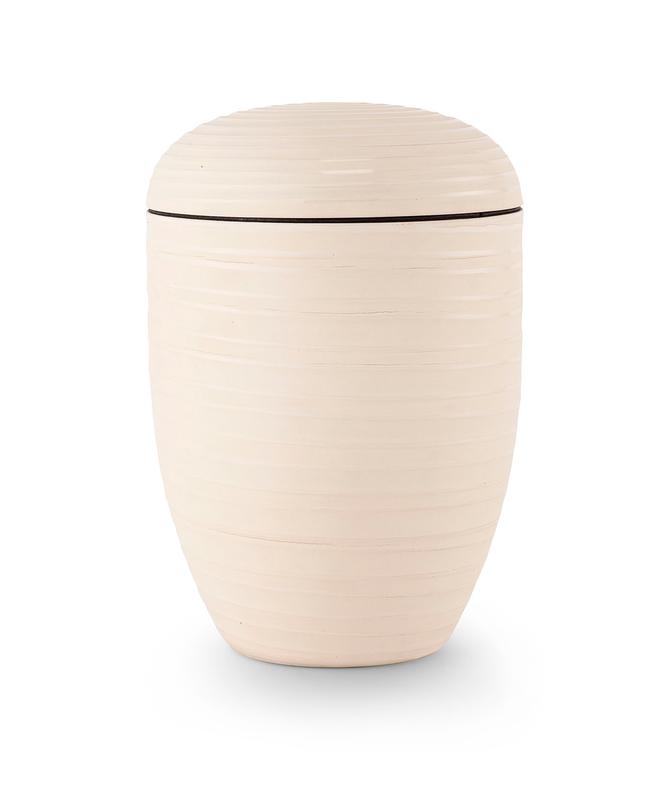 Arboform Urn. Pierre Addition, Cream, Grooved surface in stone finish.