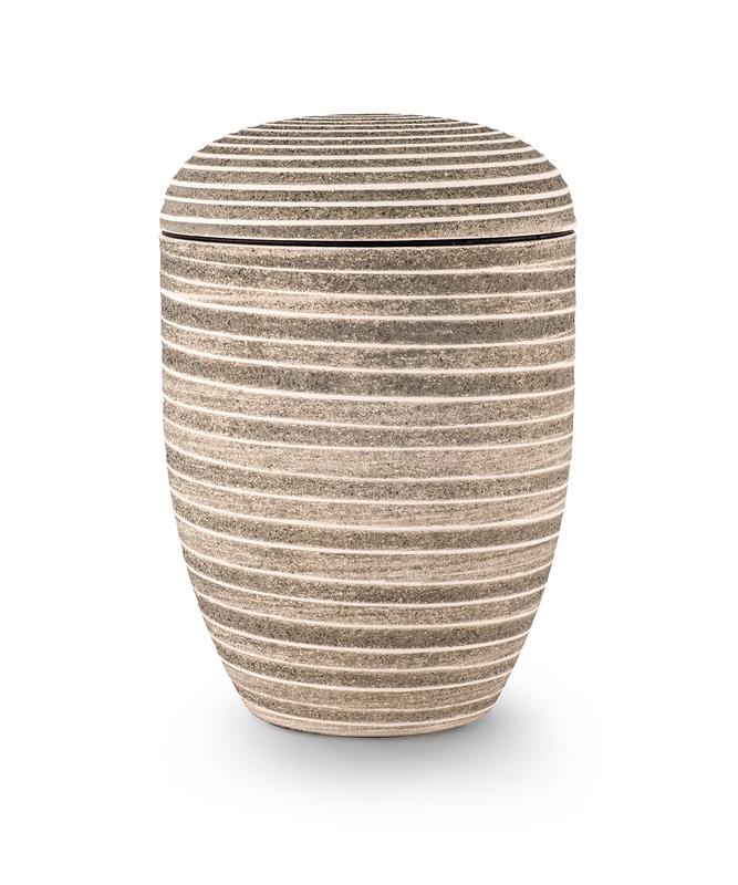 Arboform Urn. Pierre Addition, Pale Green, Grooved surface in stone finish.