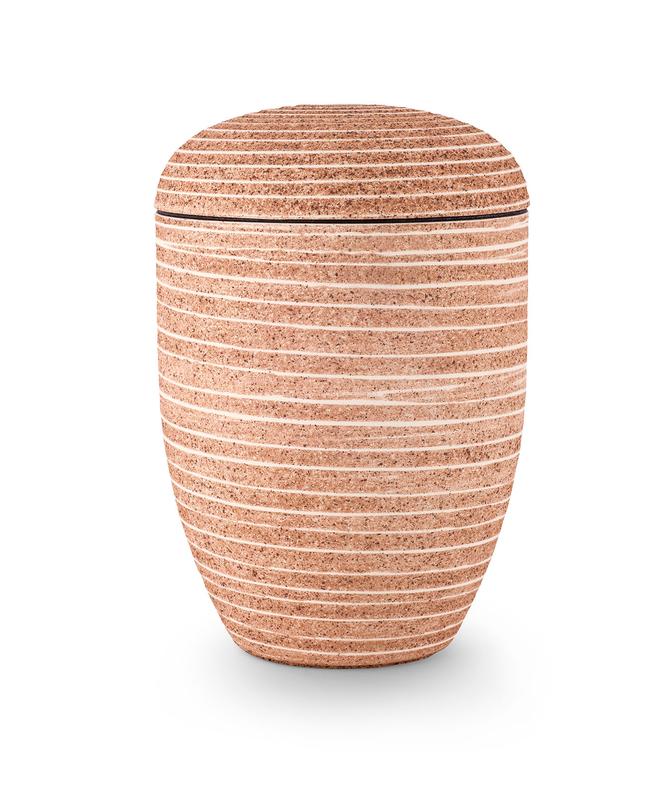 Arboform Urn. Pierre Addition, Pale Red, Grooved surface in stone finish.