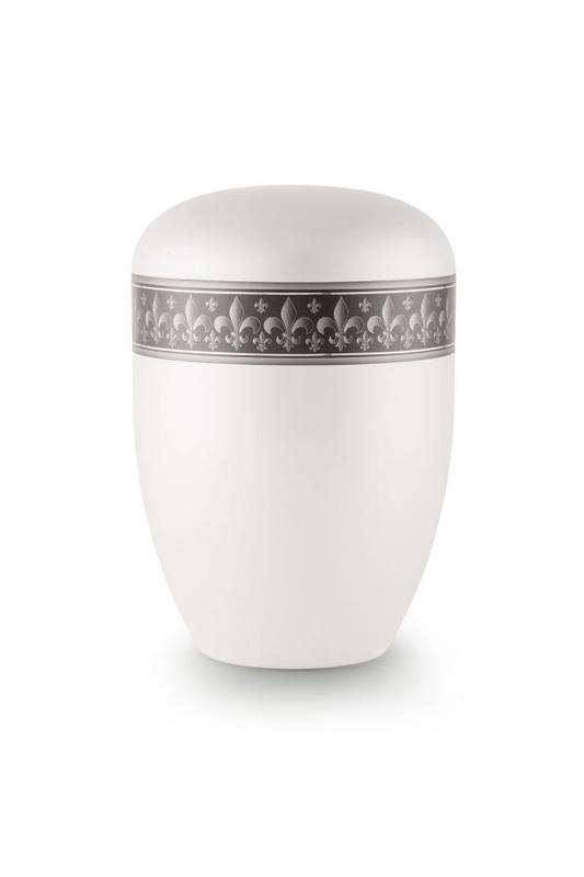 Arboform Urn (White with Silver Fleur de Lys Border)