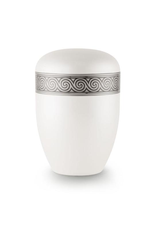 Arboform Urn (White with Silver Spiral Border) (CLEARANCE STOCK REDUCED PRICE)