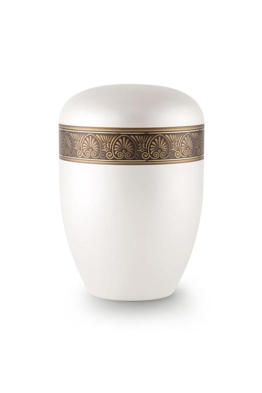 Arboform Urn (White with Bronze Fan Border)