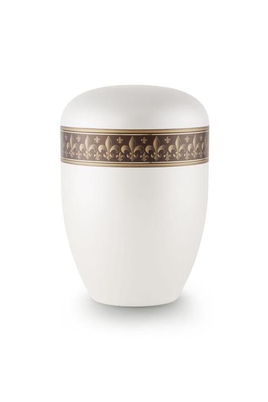 Arboform Urn (White with Bronze Fleur de Lys Border)