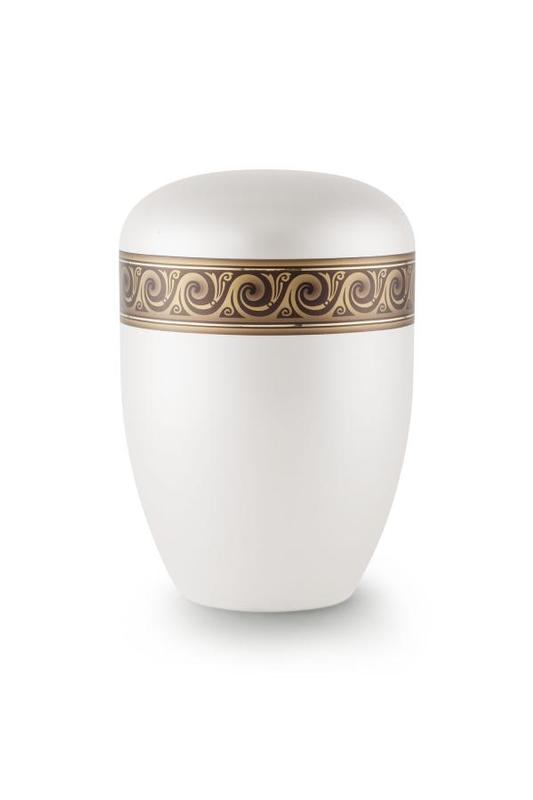 Arboform Urn (White with Bronze Wave Border)