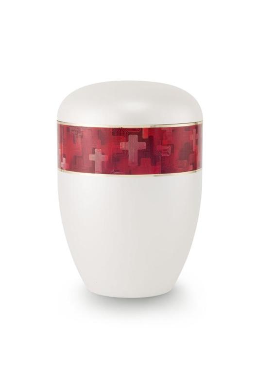 Arboform Urn (White with Red Crosses Border)