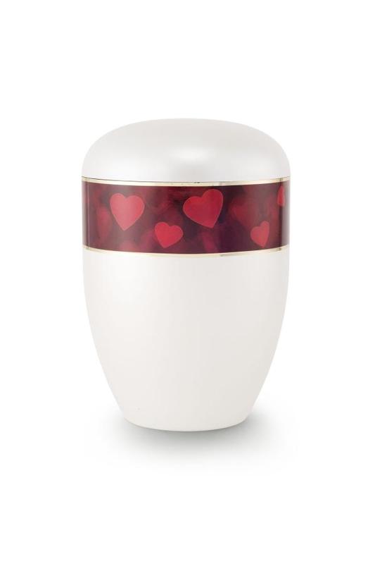 Arboform Urn (White with Red Hearts Border)