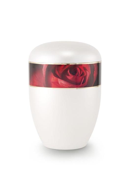 Arboform Urn (White with Red Rose Border)