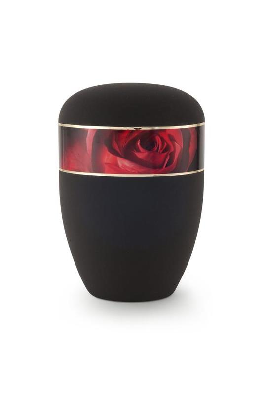 Arboform Urn (Black with Red Rose Border)