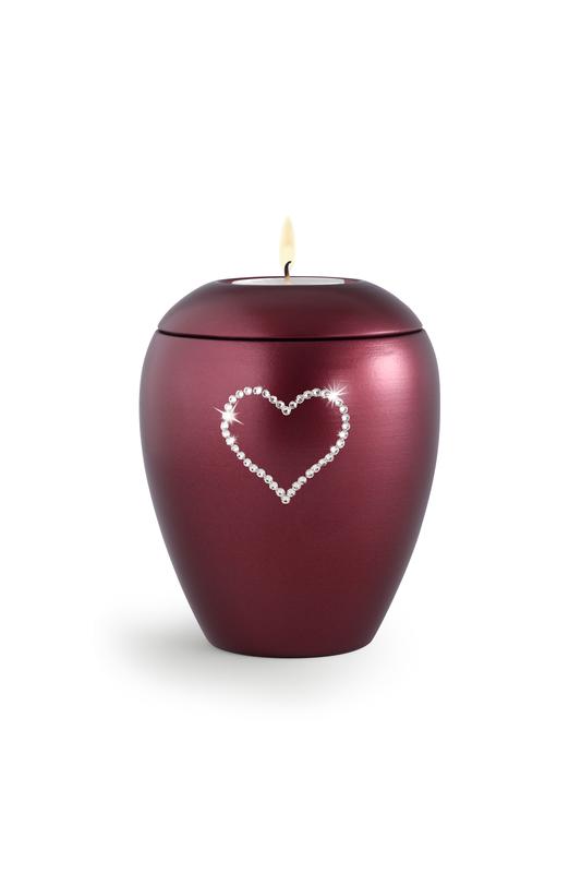 Candle Holder Keepsake (Burgundy) with crystal heart