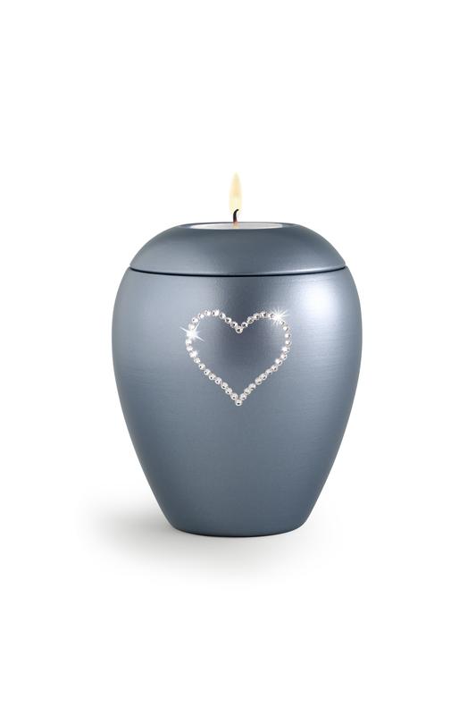 Candle Holder Keepsake (Steel Grey) with crystal heart