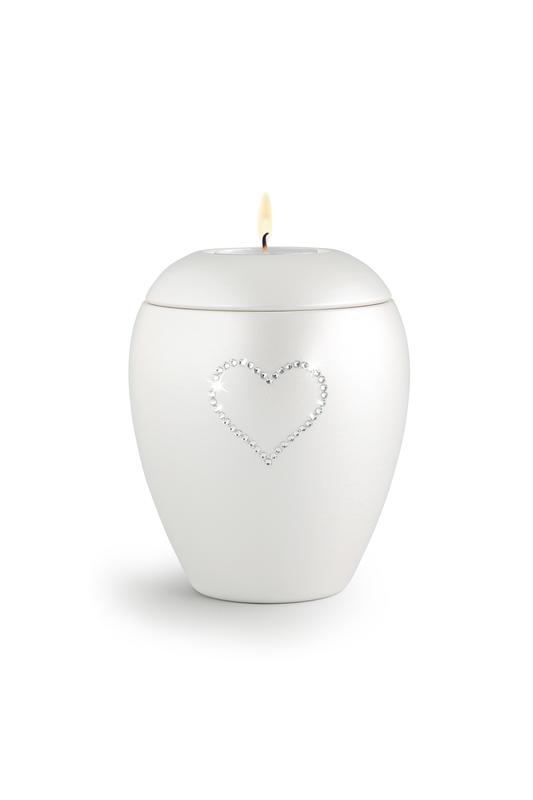 Candle Holder Keepsake (White) with crystal heart