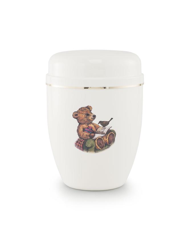 Infant Urn (White with Teddy Bear Illustration)