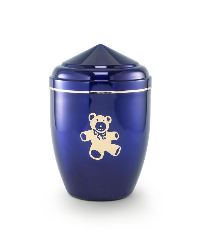 Infant Urn (Blue with Gold Teddy Bear Motif)