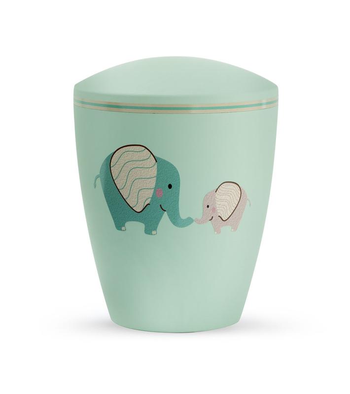 Arboform Infant Urn - Mint with Illustrated Elephants