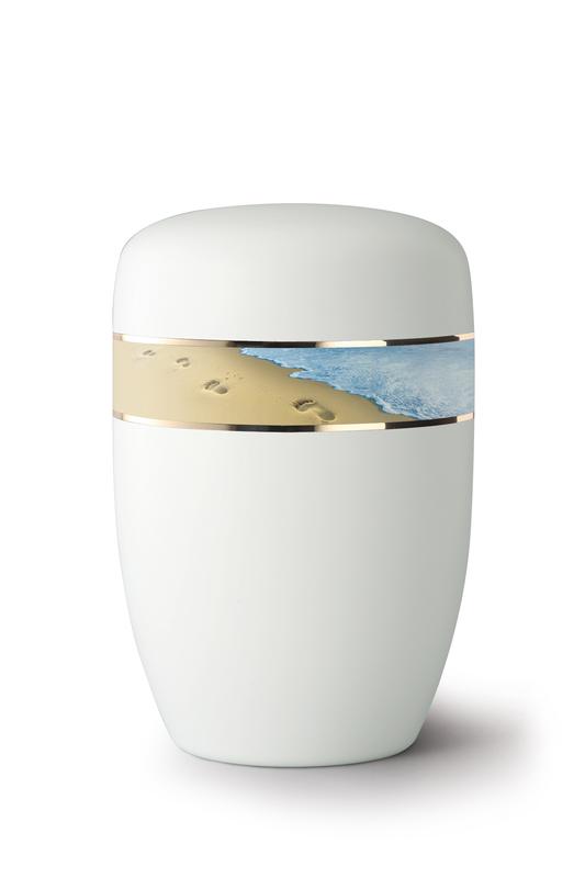 Steel Urn (White with Footprints in the Sand Border)