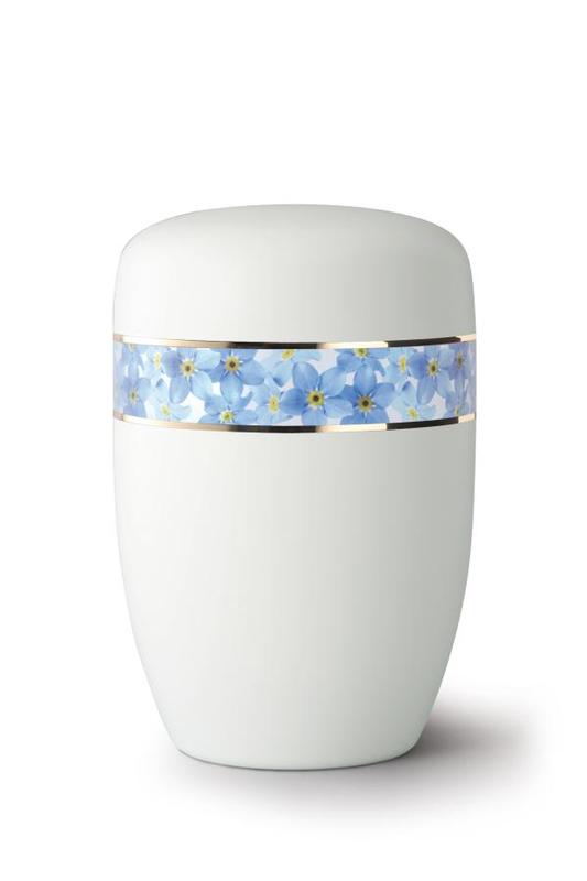 Steel Urn (White with Blue Flower Border)