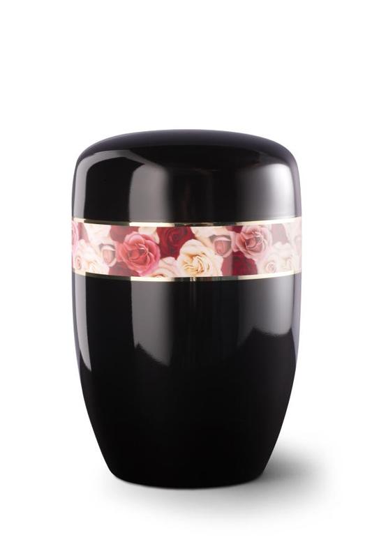 Steel Urn (Black with Multi-coloured Rose Border)