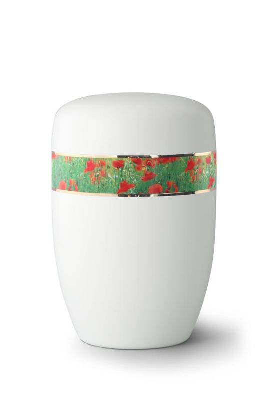 Steel Urn (White with Poppies Border)