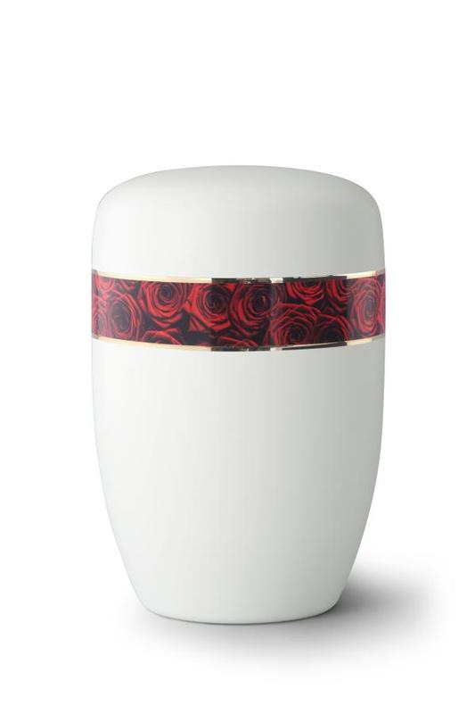 Steel Urn (White with Red Rose Border)