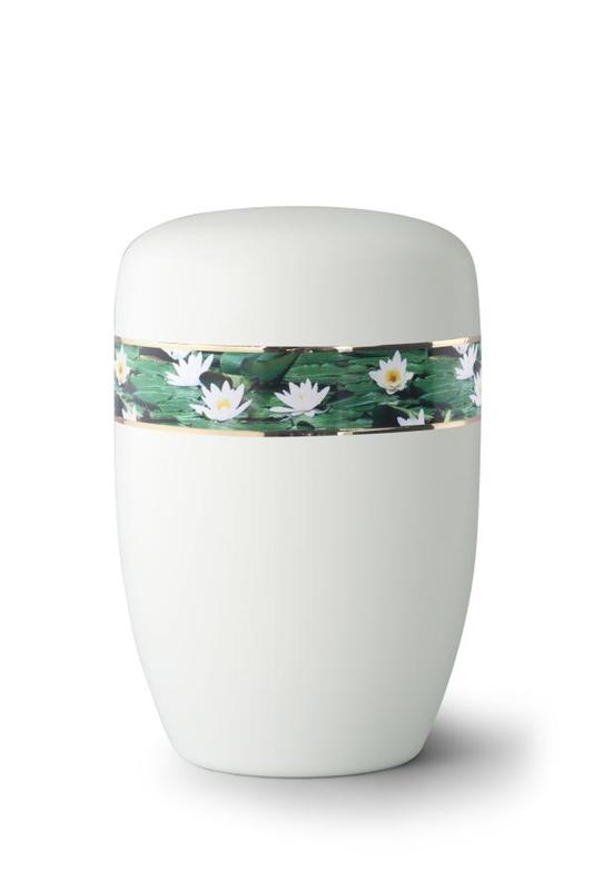 Steel Urn (White with Waterlily Border)