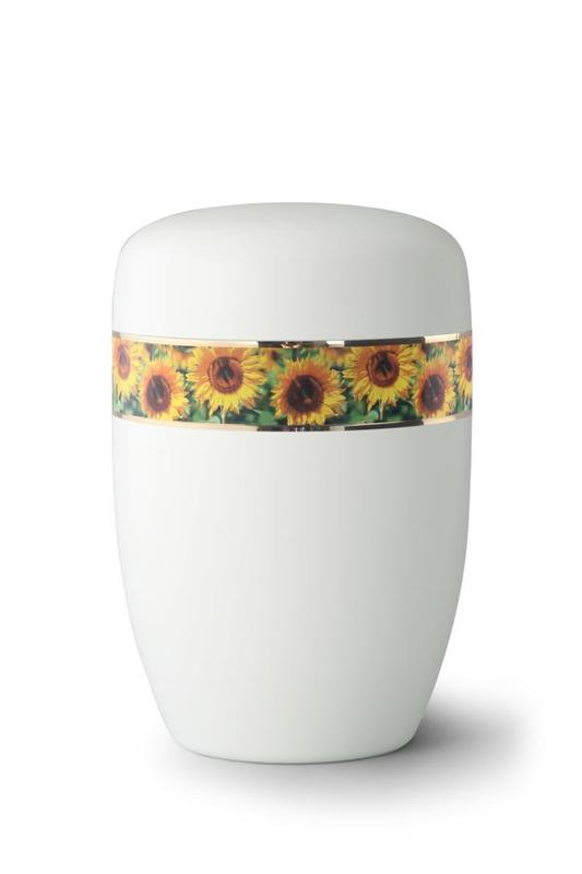 Steel Urn (White with Sunflower Border)